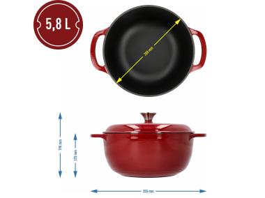 Zdjęcie: Garnek żeliwny emaliowany burgundy 5,8 L BROWIN