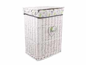 Kosz na pranie wiklinowy z materiałem w kaktusy 44x32x56 cm biały TIN TOURS