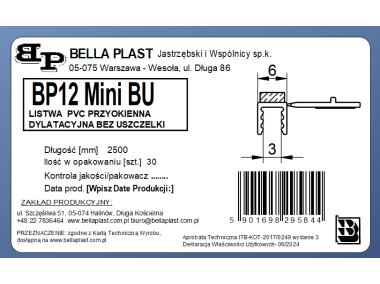 Zdjęcie: Listwa PVC przyokienna, dylatacyjna, tynkarska bez uszczelki BP12 MINI BU L250 6/3 biały BELLA PLAST