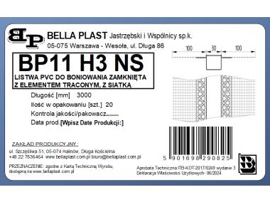 Zdjęcie: Listwa do boniowania PVC z siatką, zamknięta z elementem traconym BP11 H3NS L300 biała BELLA-PLAST