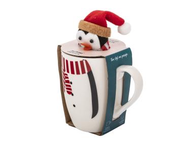 Zdjęcie: Zimowy kubek baryłka 340 ml z maskotką pingwinek ALTOM DESIGN