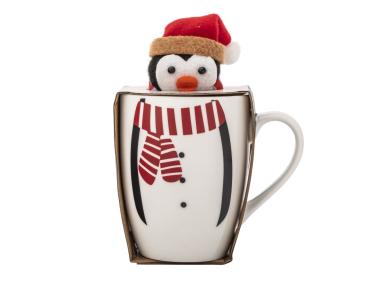 Zdjęcie: Zimowy kubek baryłka 340 ml z maskotką pingwinek ALTOM DESIGN