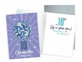 Karnet DKP-007 Urodziny 18 - osiemnastka, cyfry, disco KUKARTKA