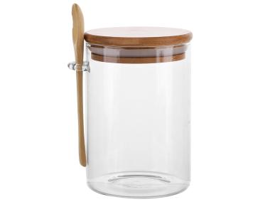 Zdjęcie: Pojemnik szklany okrągły z bambusową pokrywką i łyżeczką 570 ml ALTOMDESIGN
