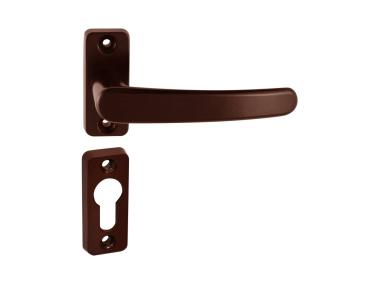 Zdjęcie: Klamka D1 szyld wąski dzielony z tarczka brąz METRO