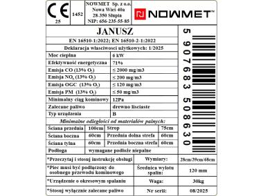 Zdjęcie: Piec szamotowy Janusz 6 kW NOWMET