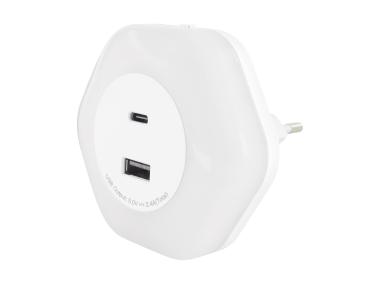 Zdjęcie: Lampka wtykowa LED Ozil 0,3 W USB A+C NW barwa neutralna biała STRUHM
