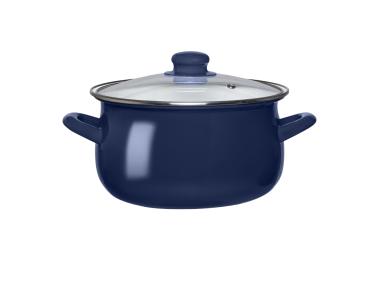 Zdjęcie: Garnek emaliowany 22 cm - 3,5 L granatowy z pokrywą szklaną ALTOMDESIGN