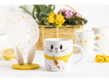 Zdjęcie: Kubek baryłka 400 ml z pokrywką silikonową uszy zająca dekoracja zajączek ALTOM DESIGN