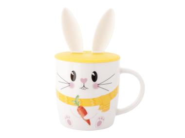 Zdjęcie: Kubek baryłka 400 ml z pokrywką silikonową uszy zająca dekoracja zajączek ALTOM DESIGN