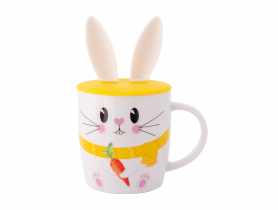 Kubek baryłka 400 ml z pokrywką silikonową uszy zająca dekoracja zajączek ALTOM DESIGN