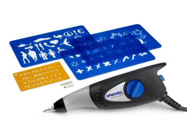 Zdjęcie: Narzędzie do grawerowanie Engraver Hobby - 2 bity węglowe, 1 bit diamentowy, 4 matryce DREMEL