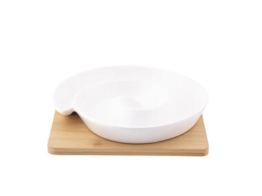 Zdjęcie: Naczynie dzielone z porcelany kremowej 20,5x20,5x2,5 cm na bambusowej podstawie regular ALTOMDESIGN