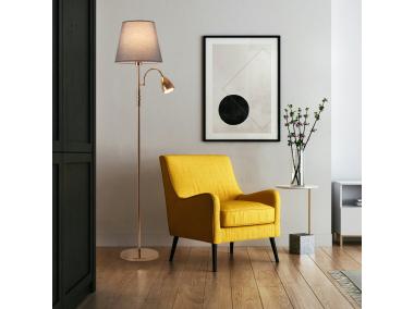 Zdjęcie: Lampa podłogowa Artemis plus, złota podstawa, szary abażur ADRILUX