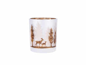 Świecznik szklany szroniony ze złoto-brązowym wnętrzem 7x8 cm dekor Las ALTOMDESIGN