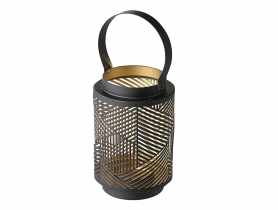 Latarenka metalowa okrągła 9,5x9,5x15 cm czarno-złota ALTOMDESIGN