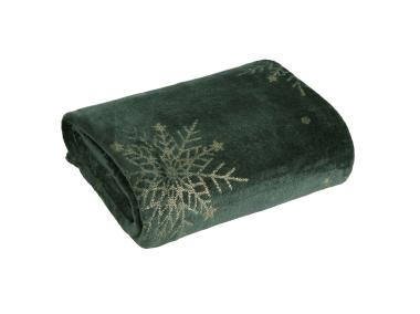 Zdjęcie: Koc świąrteczny typu Flano 150x200 cm ciemnozielono-złoty EUROFIRANY
