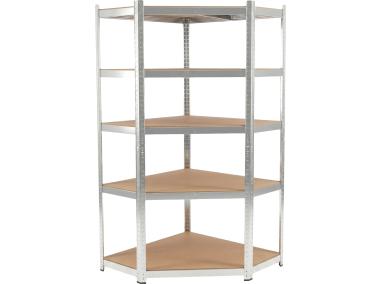 Zdjęcie: Regał metalowy wciskany narożny, 5 półek, 180x90x90x40, 175 kg, ocynk PROFIX