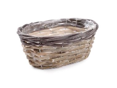 Zdjęcie: Osłonka wiklinowa z folią na kwiaty 22x15x9 cm owalny TIN TOURS