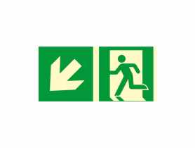 Oznaczenie "Kierunek do wyjścia drogi ewakuacyjnej schodami w dół w lewo" 15x30 cm METRO