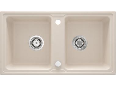 Zdjęcie: Zlewozmywak granitowy Galactic beżowy 2-komorowy 78x43,5x18 cm DEANTE