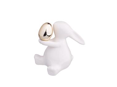 Zdjęcie: Figurka porcelanowa zając ze złotym jajkiem 8,5x6,5x7,5 cm ALTOMDESIGN