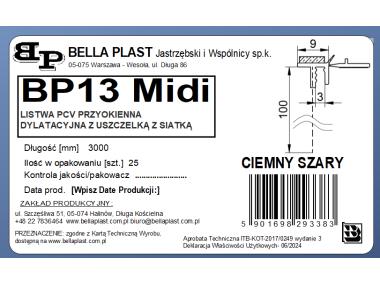 Zdjęcie: Listwa PVC BP13 Midi L300 9/3 szary ciemny, z siatką i z uszczelką BELLA PLAST