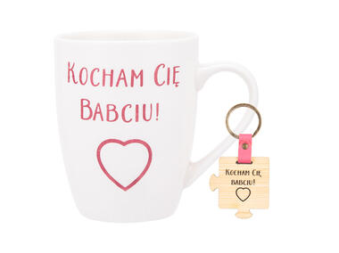 Zdjęcie: Kubek Baryłka 340 ml z drewnianym brelokiem dekor Kocham Cię Babciu Color Box ALTOMDESIGN