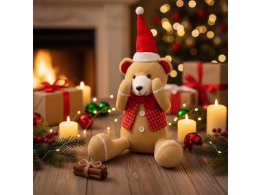 Zdjęcie: Miś z materiału 45 cm brązowo-czerwony JUMI