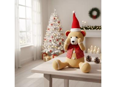 Zdjęcie: Miś z materiału 45 cm brązowo-czerwony JUMI