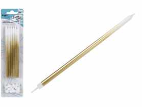 Świeczki urodzinowe Long Gold 12 sztuk DECOR