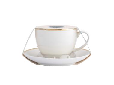 Zdjęcie: Filiżanka ze spodkiem Bella złota linia 270 ml kremowa ALTOMDESIGN