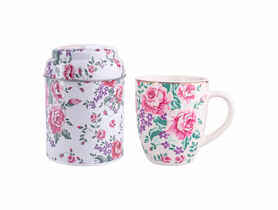 Zestaw prezentowy kubek porcelanowy 300ml jasny z puszką 9 x 11,5cm ALTOMDESIGN