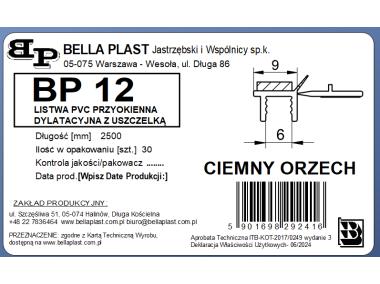 Zdjęcie: Listwa PVC BP12 L250 9/6 orzech ciemny, przyokienna, dylatacyjna, tynkarska z uszczelką BELLA PLAST