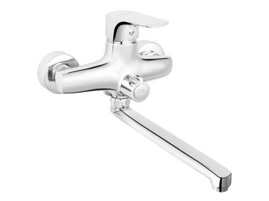 Zdjęcie: Bateria umywalkowa ścienna z przyłączem natrysku Tiga, chrom FERRO