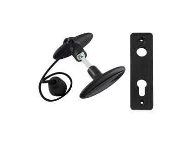 Zdjęcie: Klamka bramowa  z szyldem plastikowym 60/41x147 mm czarna KASTEL