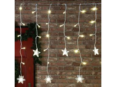 Zdjęcie: Kurtyna 90 LED gwiazdy i śnieżynki 170 x 50 cm kolor ciepły biały JUMI