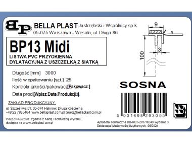 Zdjęcie: Listwa PVC BP13 Midi L300 9/3 sosna, dylatacyjna, z siatką i z uszczelką BELLA PLAST