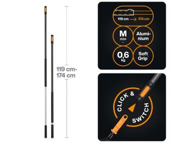 Zdjęcie: Trzonek teleskopowy aluminiowy rozmiar M, 119 cm - 174 cm One Click FISKARS