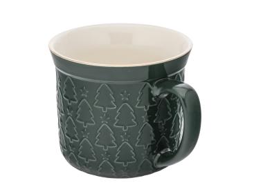 Zdjęcie: Kubek prosty duży 640 ml z wywiniętym rantem i tłoczeniem dekoracja choinki zielone ALTOM DESIGN