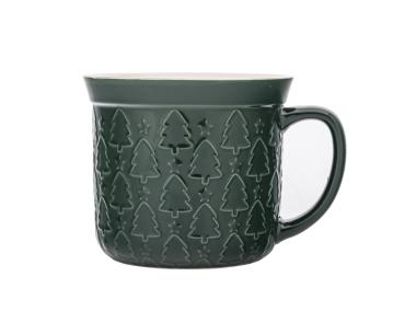 Zdjęcie: Kubek prosty duży 640 ml z wywiniętym rantem i tłoczeniem dekoracja choinki zielone ALTOM DESIGN