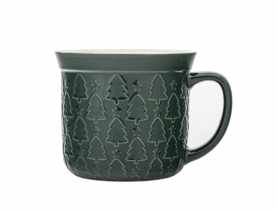 Kubek prosty duży 640 ml z wywiniętym rantem i tłoczeniem dekoracja choinki zielone ALTOM DESIGN