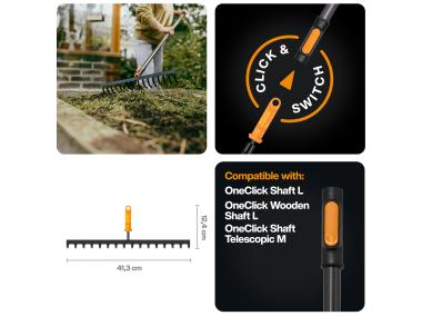 Zdjęcie: Grabie metalowe do gleby 16 zębów, głowica One Click FISKARS