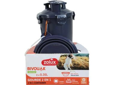 Zdjęcie: Bidon 2w1 dla psa Bivouak 2x350 ml niebieski ZOLUX