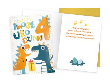 Zdjęcie: Karnet DKP-037 Urodziny 4 - cyferki, dinozaury KUKARTKA