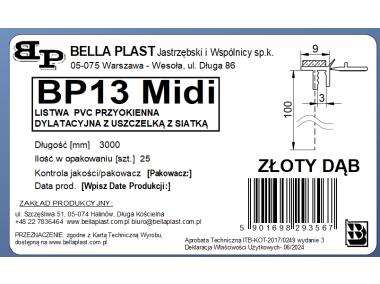 Zdjęcie: Listwa PVC BP13 Midi L300 9/3 złoty dąb, dylatacyjna, z siatką i z uszczelką, BELLA PLAST