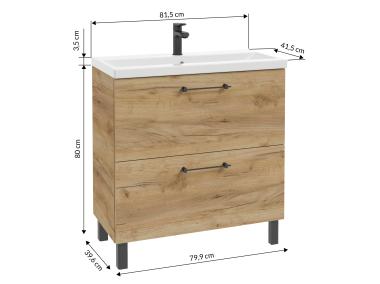 Zdjęcie: Zestaw szafka z umywalką Lido 80 cm dąb craft złoty DEFRA