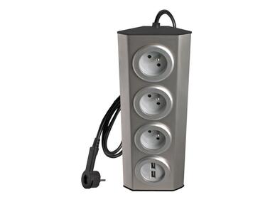 Zdjęcie: Przedłużacz blatowy, 3 gniazda, 2 x USB, stal nierdzewna, 1,5 m PF0315U DPM SOLID