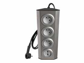 Przedłużacz blatowy, 3 gniazda, 2 x USB, stal nierdzewna, 1,5 m PF0315U DPM SOLID