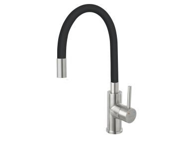 Zdjęcie: Bateria zlewozmywakowa Zumba Inox, czarna wylewka elastyczna, stal FERRO